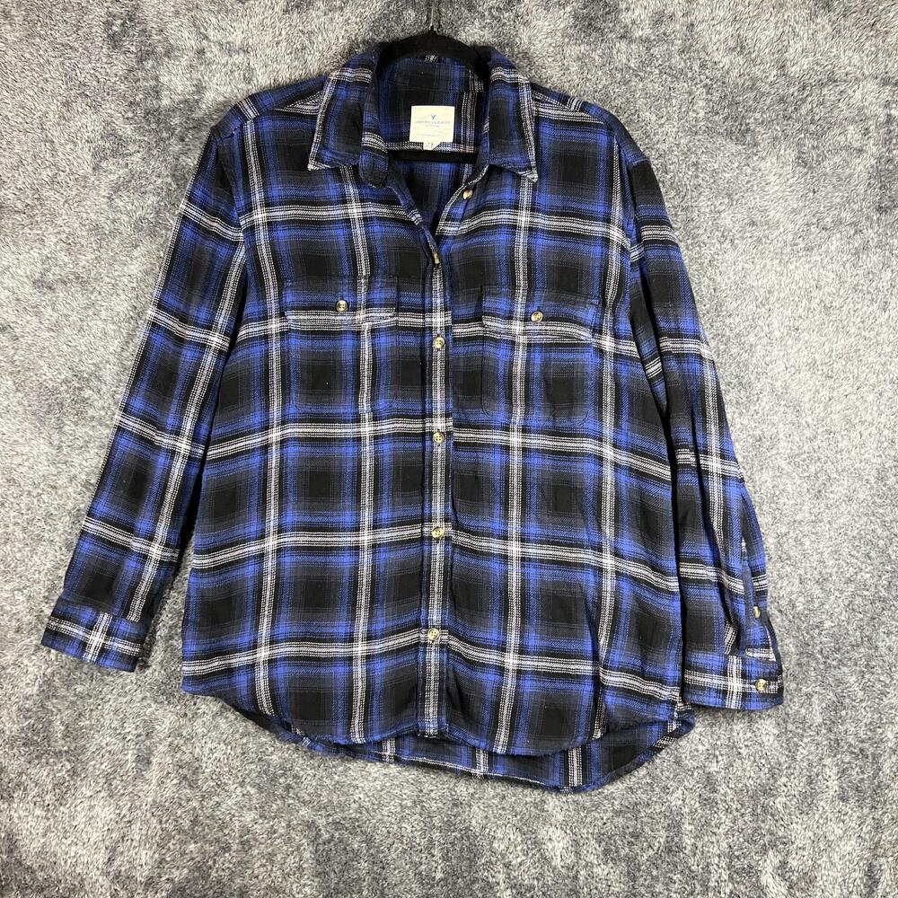 American Eagle Outfitters Shirt Womens Medium Blue Plaid Flannel Button Up